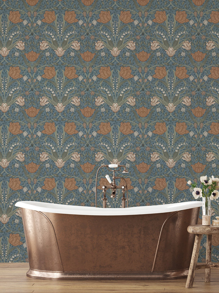Filippa Blue Tulip Wallpaper by A-Street Prints Designer