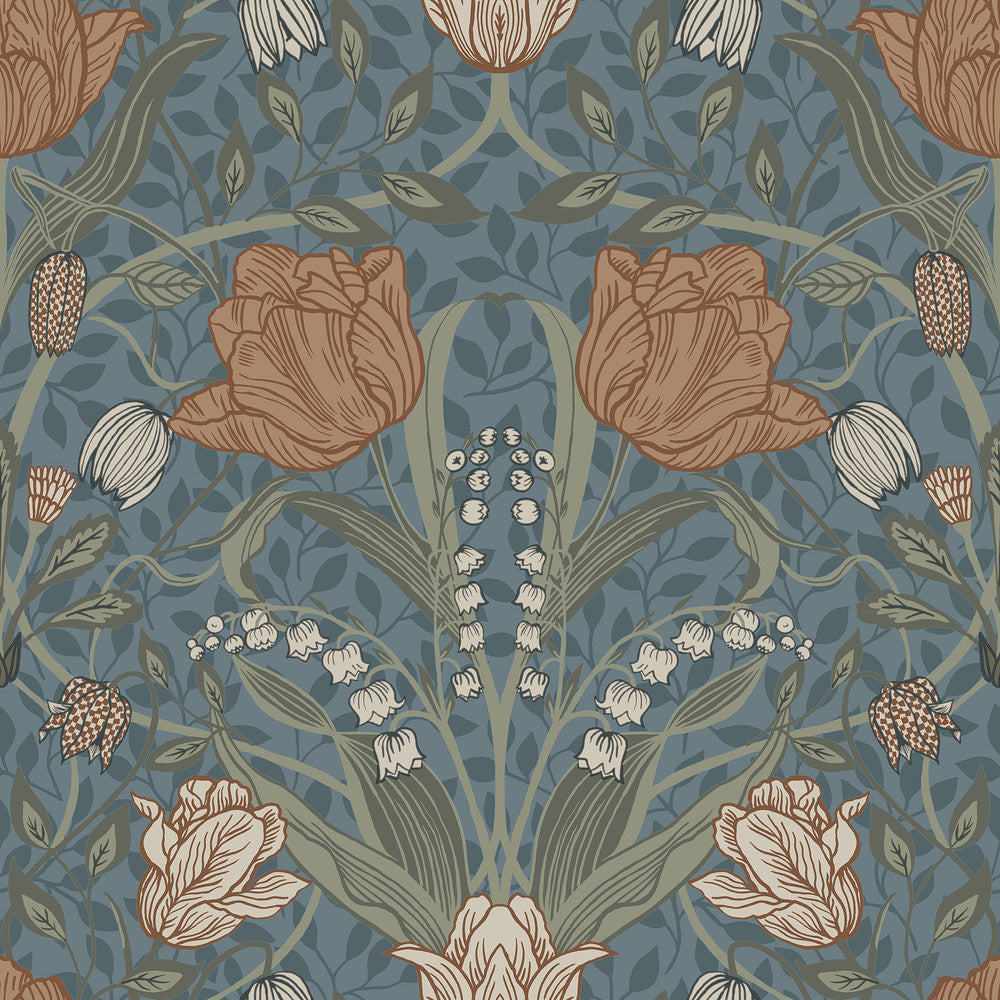 Filippa Blue Tulip Wallpaper by A-Street Prints Annelie Covers about 57.5 square feet 20.9-in by 33-ft long roll Unpasted 20.9 - Fabric Carolina -