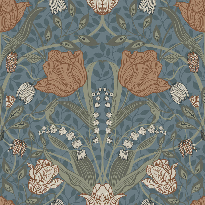 Filippa Blue Tulip Wallpaper by A-Street Prints Annelie Covers about 57.5 square feet 20.9-in by 33-ft long roll Unpasted 20.9 - Fabric Carolina -