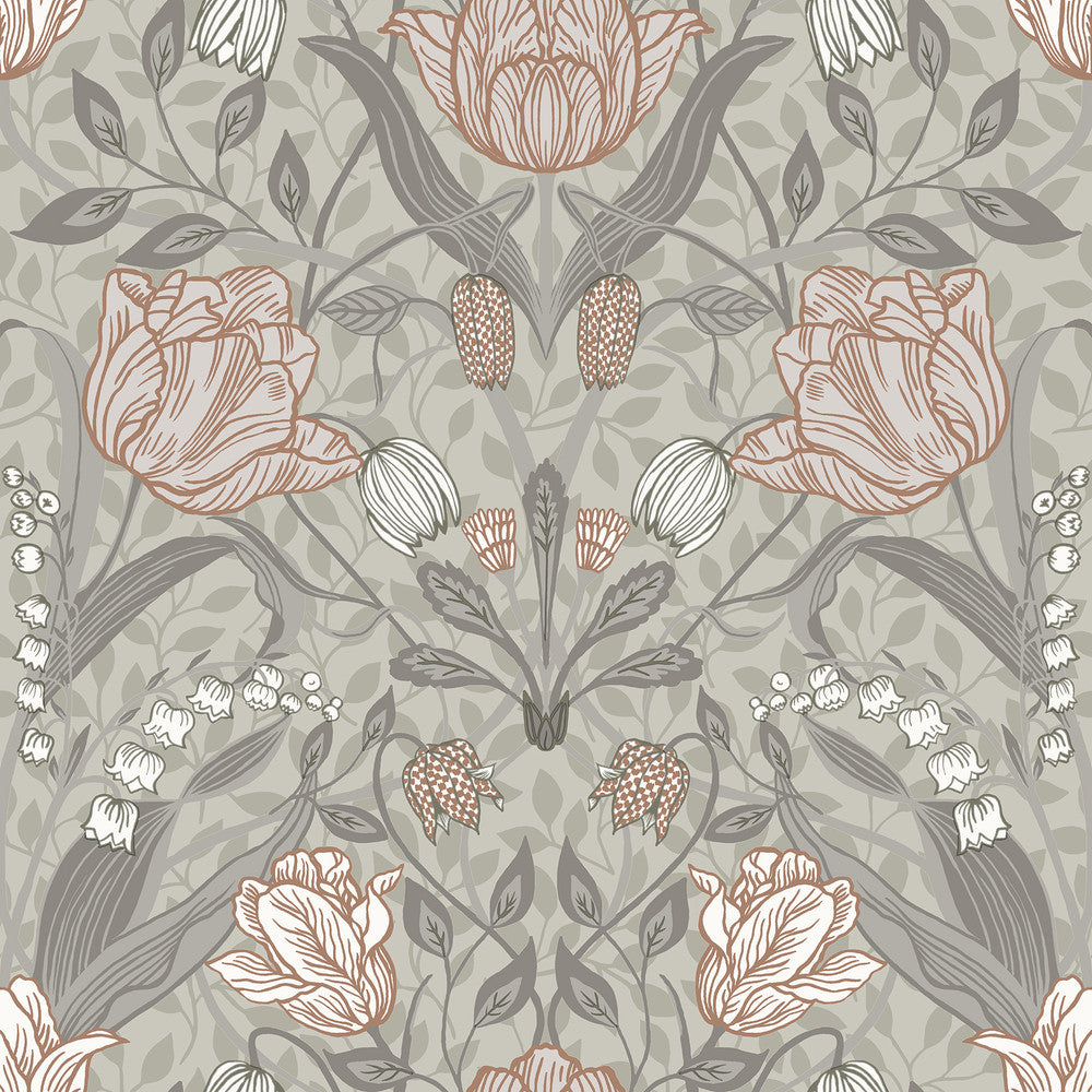 Filippa Grey Tulip Wallpaper by A-Street Prints Annelie Covers about 57.5 square feet 20.9-in by 33-ft long roll Unpasted 20.9 - Fabric Carolina -