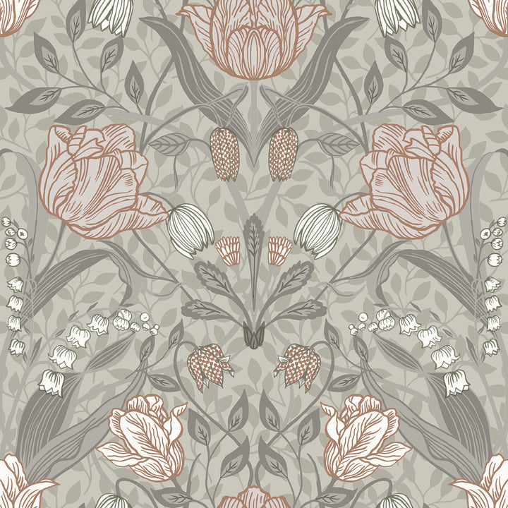 Filippa Grey Tulip Wallpaper by A-Street Prints Annelie Covers about 57.5 square feet 20.9-in by 33-ft long roll Unpasted 20.9 - Fabric Carolina -