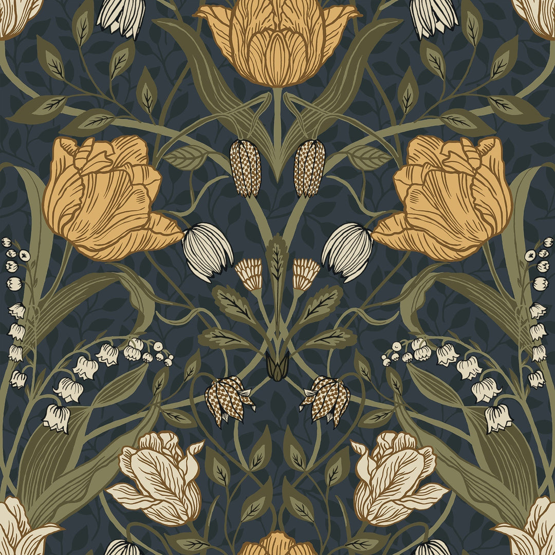 Filippa Navy Tulip Wallpaper by A-Street Prints Designer