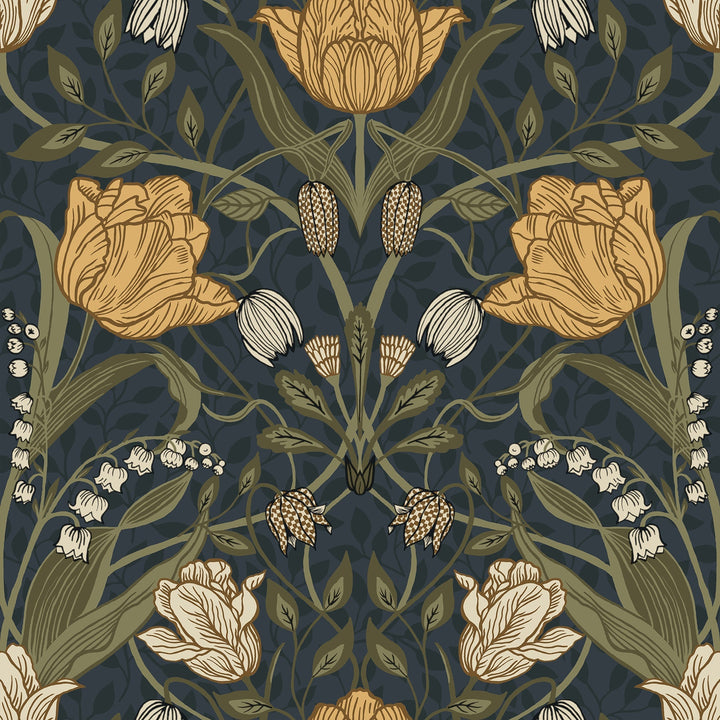 Filippa Navy Tulip Wallpaper by A-Street Prints Designer