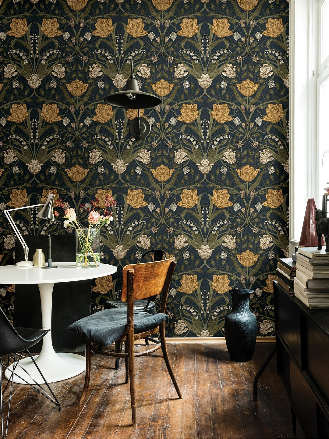 Filippa Navy Tulip Wallpaper by A-Street Prints Designer