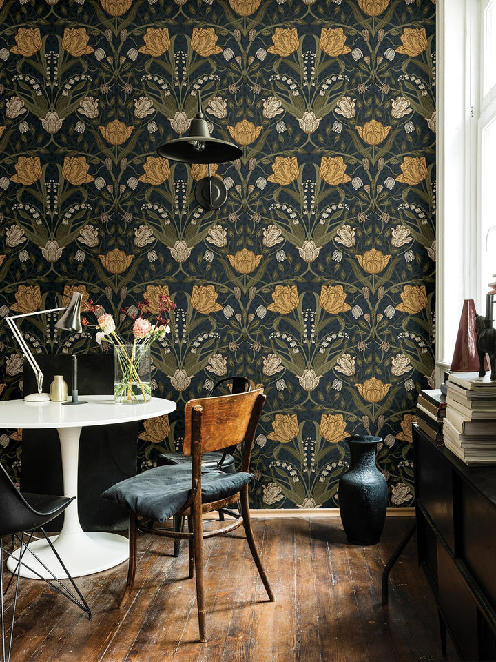 Filippa Navy Tulip Wallpaper by A-Street Prints Designer