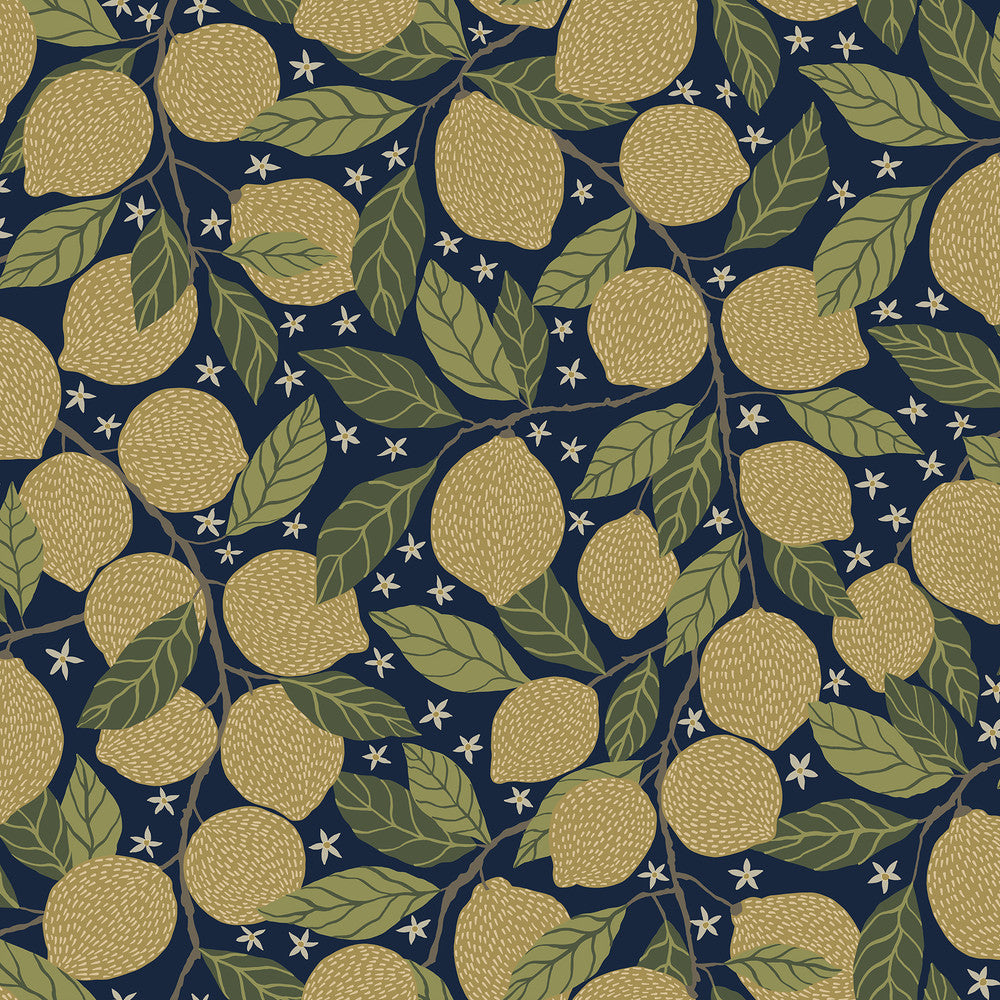 Lemona Navy Fruit Tree Wallpaper by A-Street Prints Annelie Covers about 57.5 square feet 20.9-in by 33-ft long roll Unpasted 20.9 - Fabric Carolina -