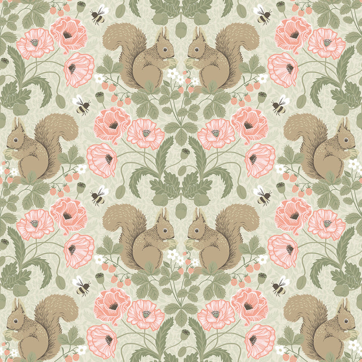 Kurre Pink Woodland Damask Wallpaper by A-Street Prints Annelie Covers about 57.5 square feet 20.9-in by 33-ft long roll Unpasted 10.4 - Fabric Carolina -