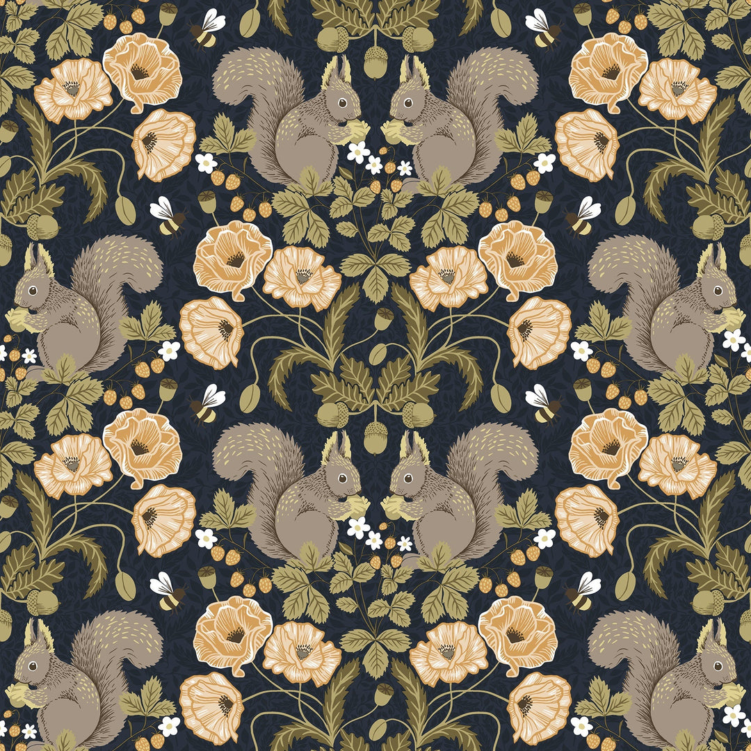 Kurre Dark Blue Woodland Damask Wallpaper by A-Street Prints Designer