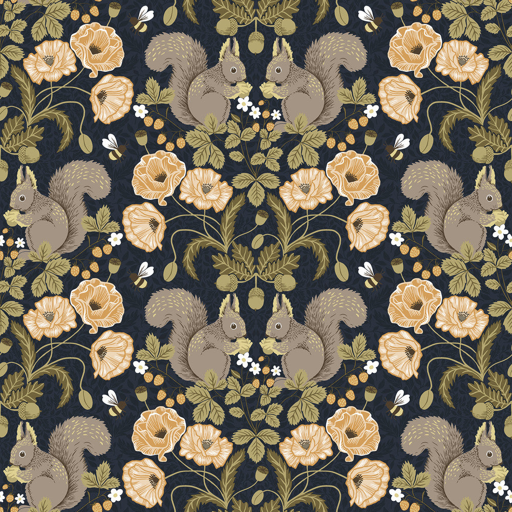 Kurre Dark Blue Woodland Damask Wallpaper by A-Street Prints Annelie Covers about 57.5 square feet 20.9-in by 33-ft long roll Unpasted 10.4 - Fabric Carolina -