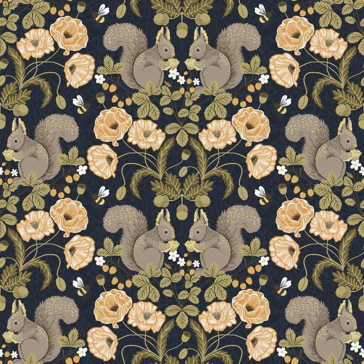 Kurre Dark Blue Woodland Damask Wallpaper by A-Street Prints Annelie Covers about 57.5 square feet 20.9-in by 33-ft long roll Unpasted 10.4 - Fabric Carolina -