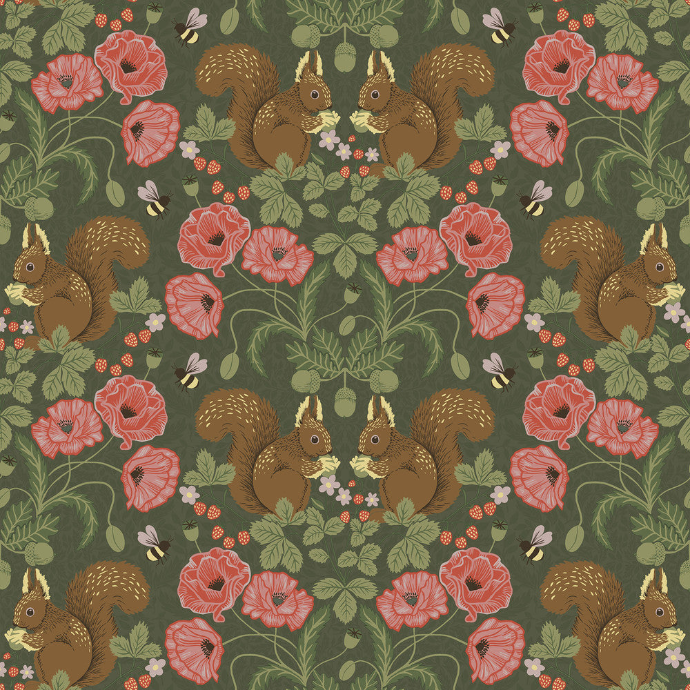 Kurre Dark Green Woodland Damask Wallpaper by A-Street Prints Annelie Covers about 57.5 square feet 20.9-in by 33-ft long roll Unpasted 10.4 - Fabric Carolina -