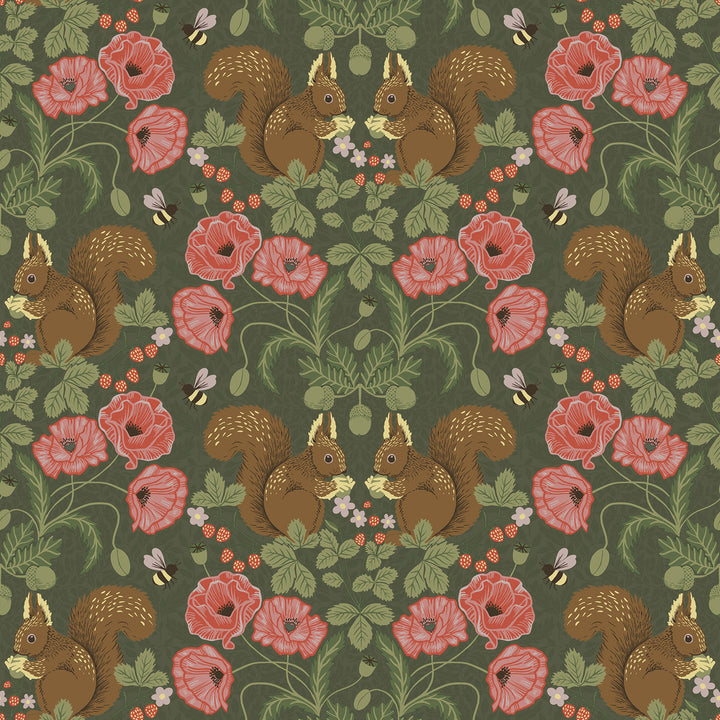Kurre Dark Green Woodland Damask Wallpaper by A-Street Prints Annelie Covers about 57.5 square feet 20.9-in by 33-ft long roll Unpasted 10.4 - Fabric Carolina -