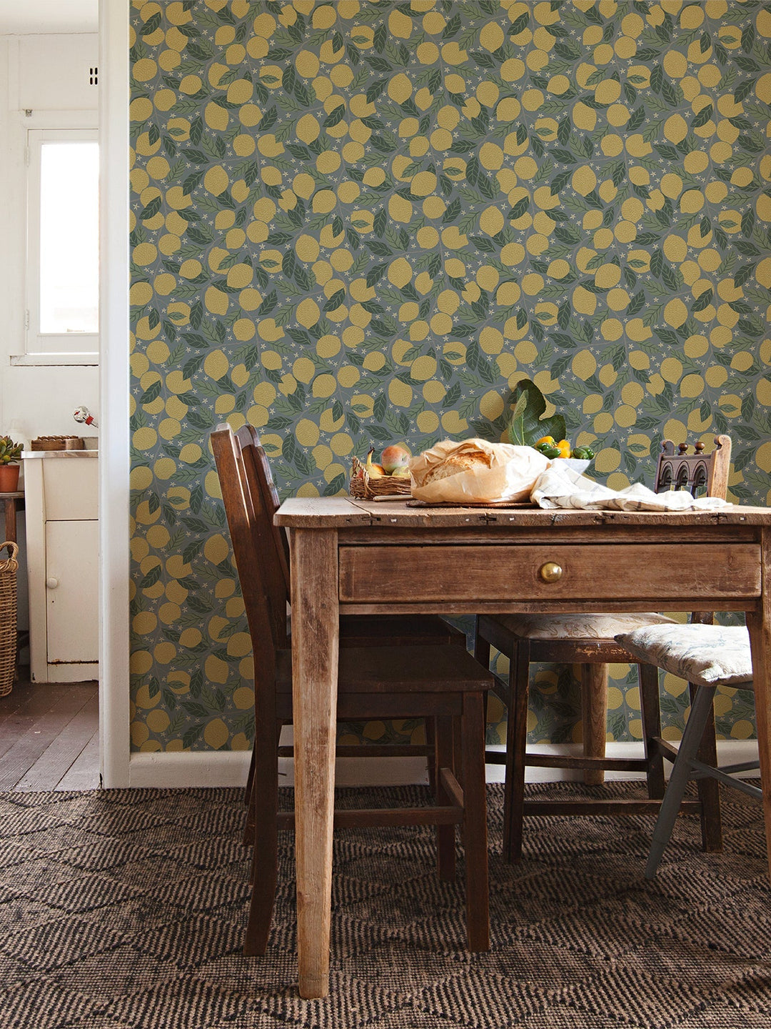 Lemona Blue Fruit Tree Wallpaper by A-Street Prints Designer