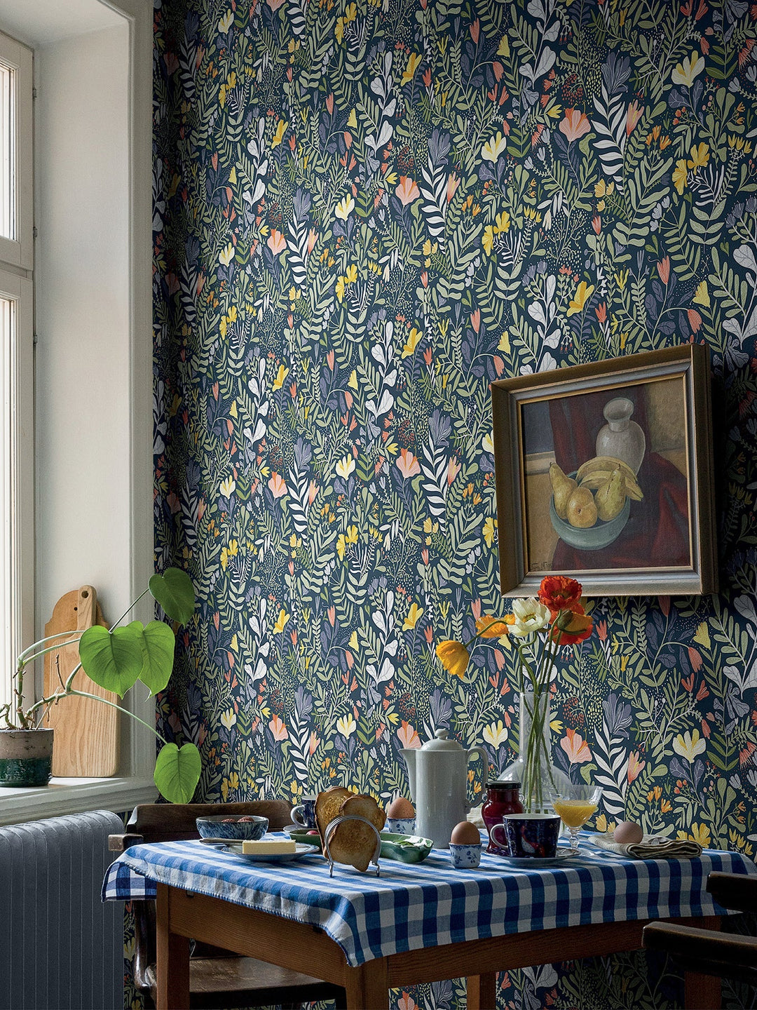 Brittsommar Navy Blue Woodland Floral Wallpaper by A-Street Prints Designer