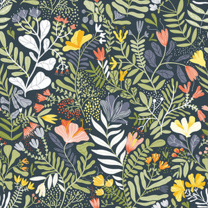 Brittsommar Navy Blue Woodland Floral Wallpaper by A-Street Prints