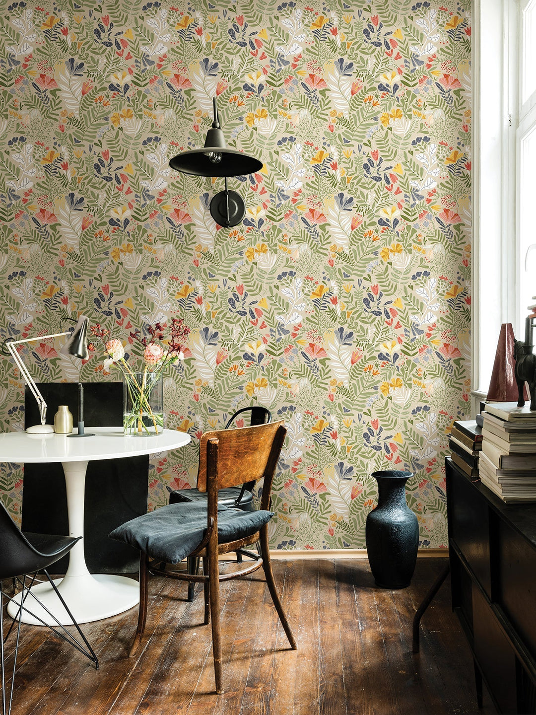 Brittsommar Beige Green Woodland Floral Wallpaper by A-Street Prints Designer
