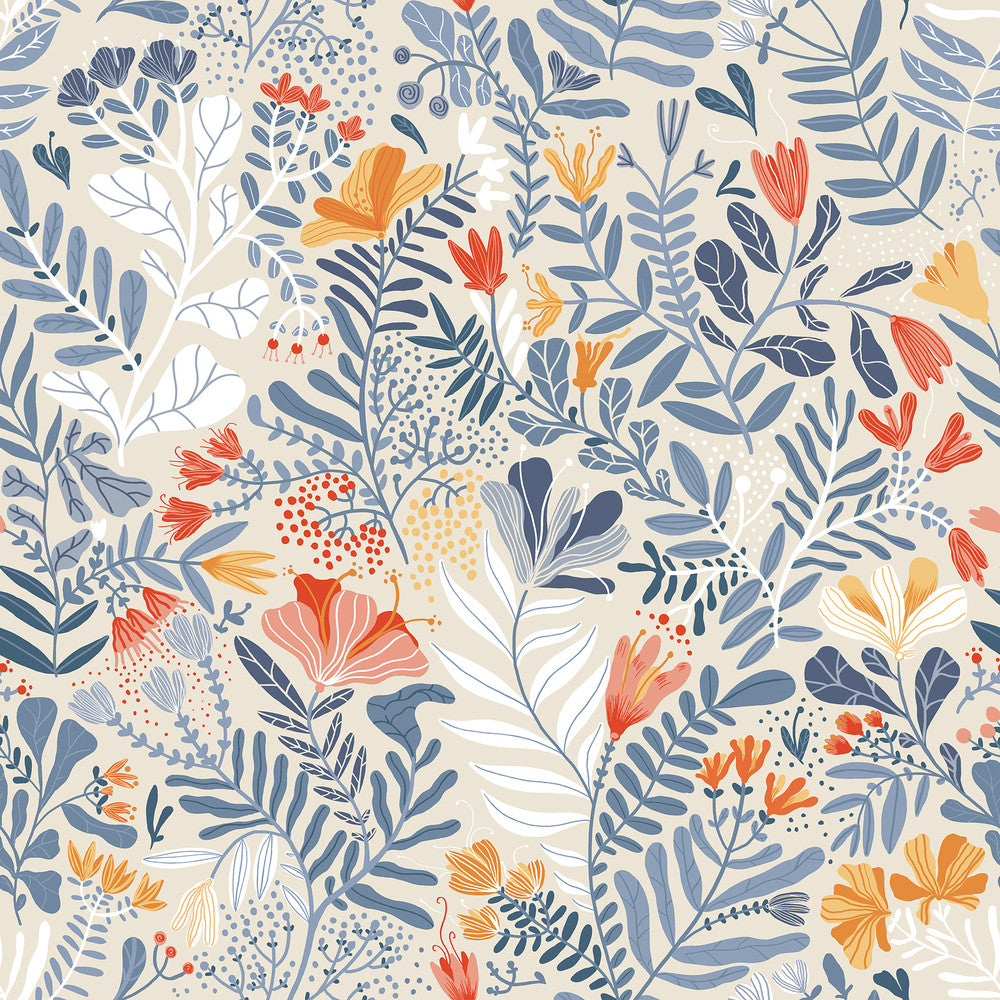 Brittsommar Light blue Woodland Floral Wallpaper by A-Street Prints Annelie Covers about 57.5 square feet 20.9-in by 33-ft long roll Unpasted 20.9 - Fabric Carolina -