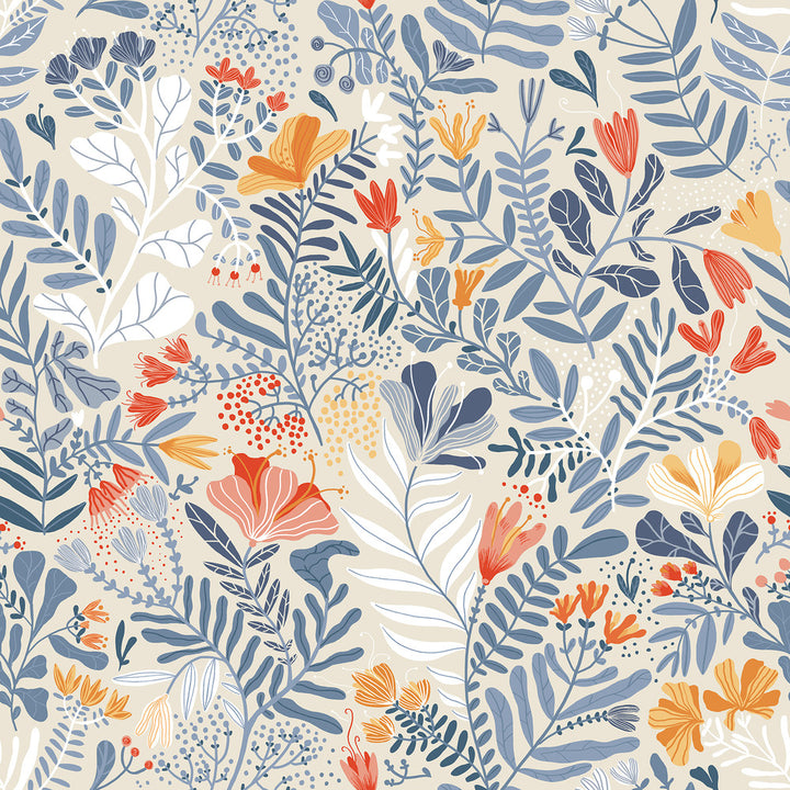Brittsommar Light blue Woodland Floral Wallpaper by A-Street Prints Annelie Covers about 57.5 square feet 20.9-in by 33-ft long roll Unpasted 20.9 - Fabric Carolina -