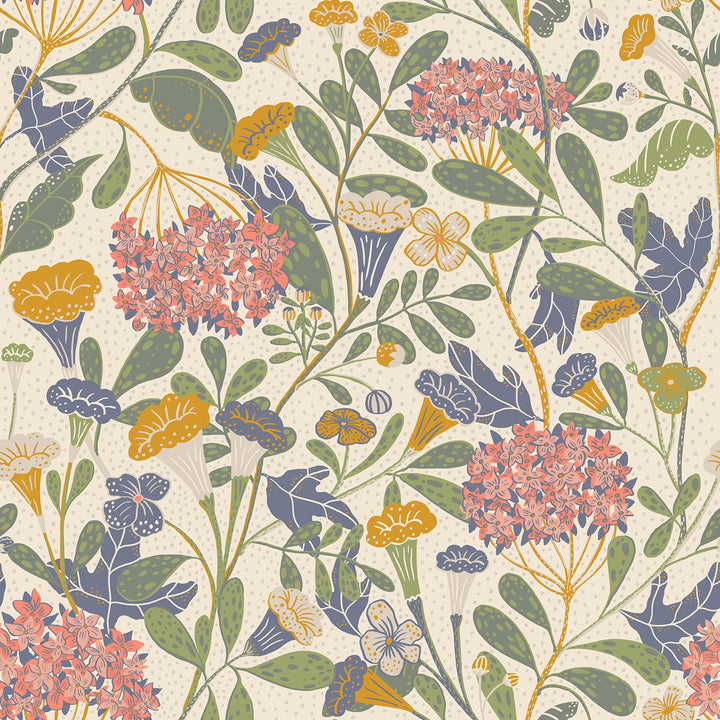 Hybbe Multicolor Hydrangea Garden Wallpaper by A-Street Prints Annelie Covers about 57.5 square feet 20.9-in by 33-ft long roll Unpasted 20.9 - Fabric Carolina -
