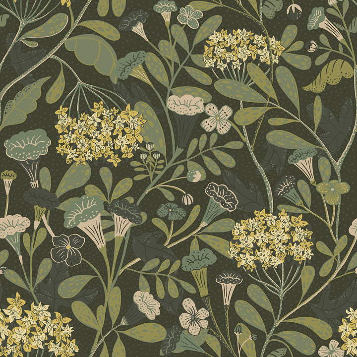 Hybbe Dark Green Hydrangea Garden Wallpaper by A-Street Prints Annelie Covers about 57.5 square feet 20.9-in by 33-ft long roll Unpasted 20.9 - Fabric Carolina -