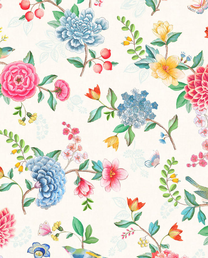 Good Evening White Floral Garden Wallpaper by Eijffinger Pip Studio Vol. 5 Covers about 56.4 square feet 20.5-in by 33-ft long roll Unpasted 27.5 - Fabric Carolina -