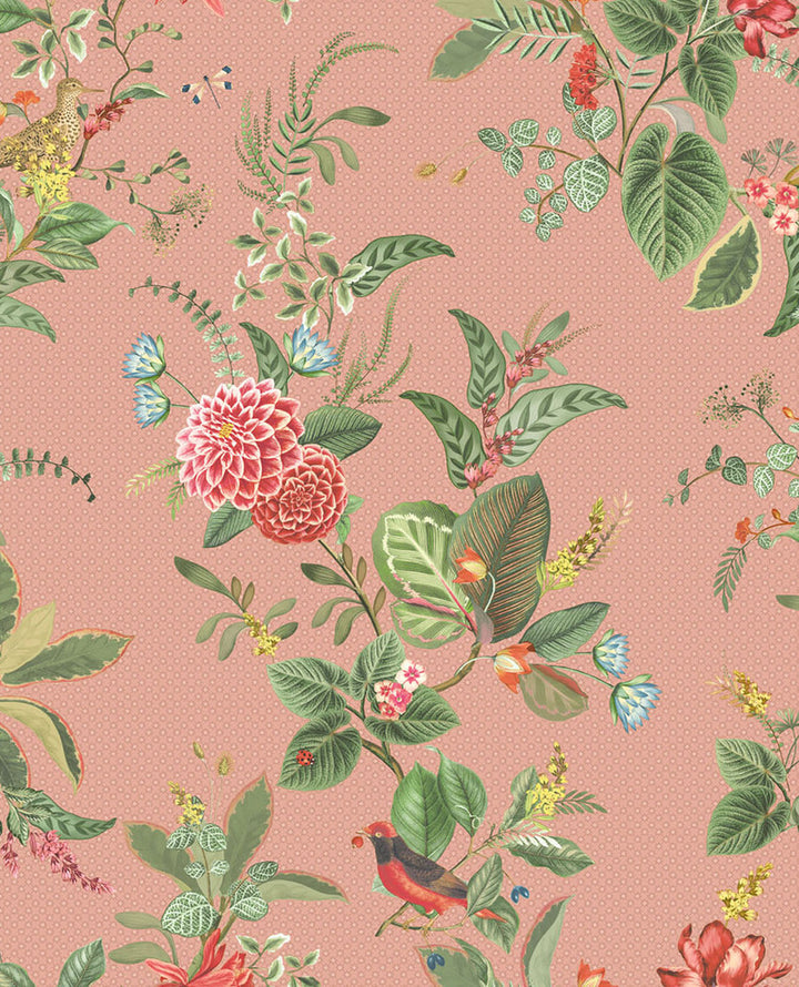 Floris Pink Woodland Floral Wallpaper by Eijffinger Pip Studio Vol. 5 Covers about 56.4 square feet 20.5-in by 33-ft long roll Unpasted 25.2 - Fabric Carolina -