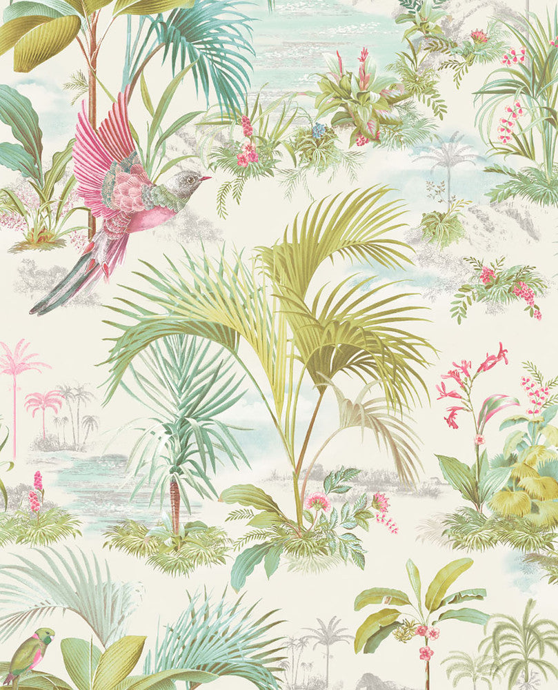 Calliope White Palm Scenes Wallpaper by Eijffinger Pip Studio Vol. 5 Covers about 56.4 square feet 20.5-in by 33-ft long roll Unpasted 25.2 - Fabric Carolina -