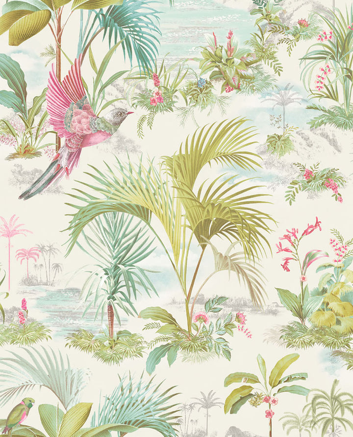 Calliope White Palm Scenes Wallpaper by Eijffinger Pip Studio Vol. 5 Covers about 56.4 square feet 20.5-in by 33-ft long roll Unpasted 25.2 - Fabric Carolina -