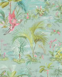 Calliope Light Blue Palm Scenes Wallpaper by Eijffinger