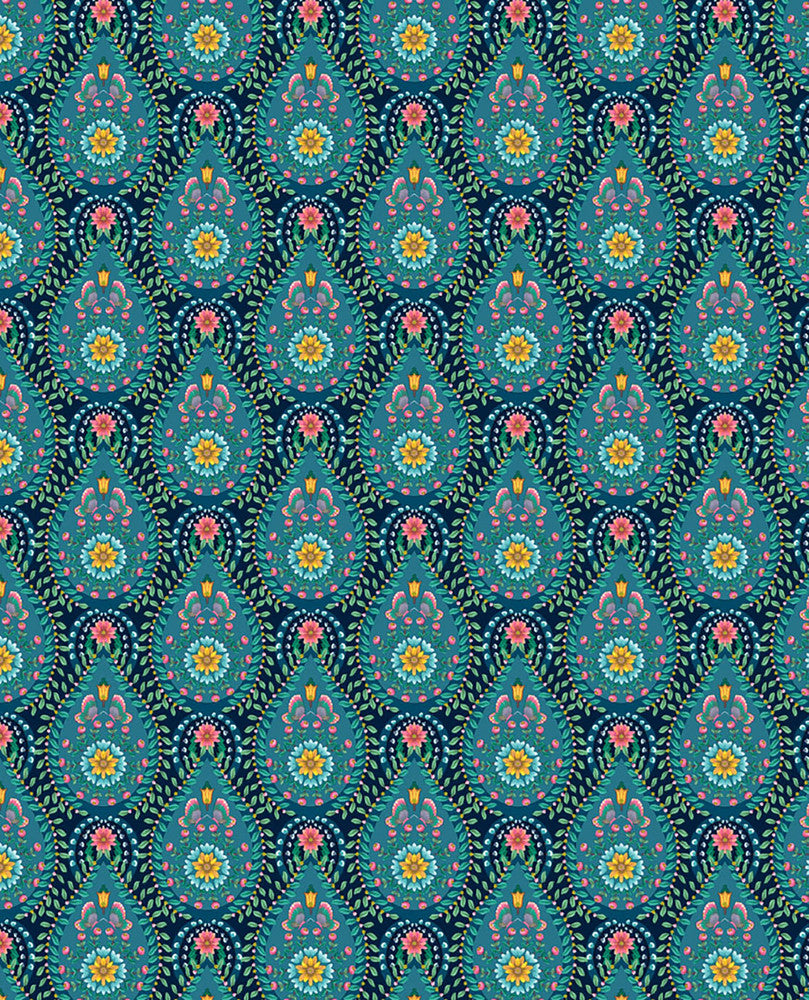 Garden Party Dark Blue Raindrops Wallpaper by Eijffinger Pip Studio Vol. 5 Covers about 56.4 square feet 20.5-in by 33-ft long roll Unpasted 4.2 - Fabric Carolina -