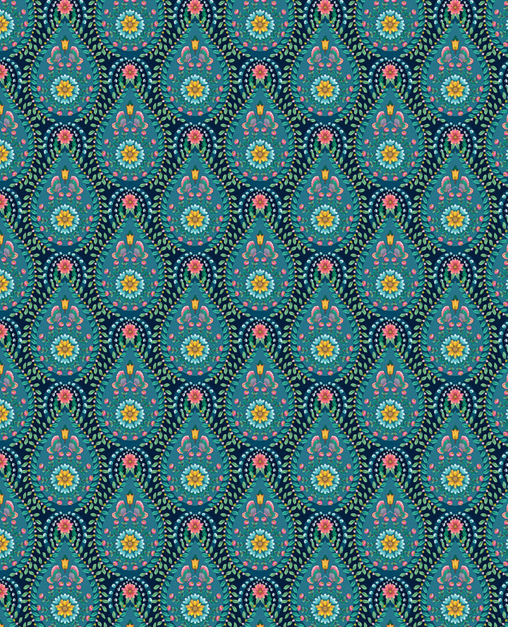 Garden Party Dark Blue Raindrops Wallpaper by Eijffinger Pip Studio Vol. 5 Covers about 56.4 square feet 20.5-in by 33-ft long roll Unpasted 4.2 - Fabric Carolina -