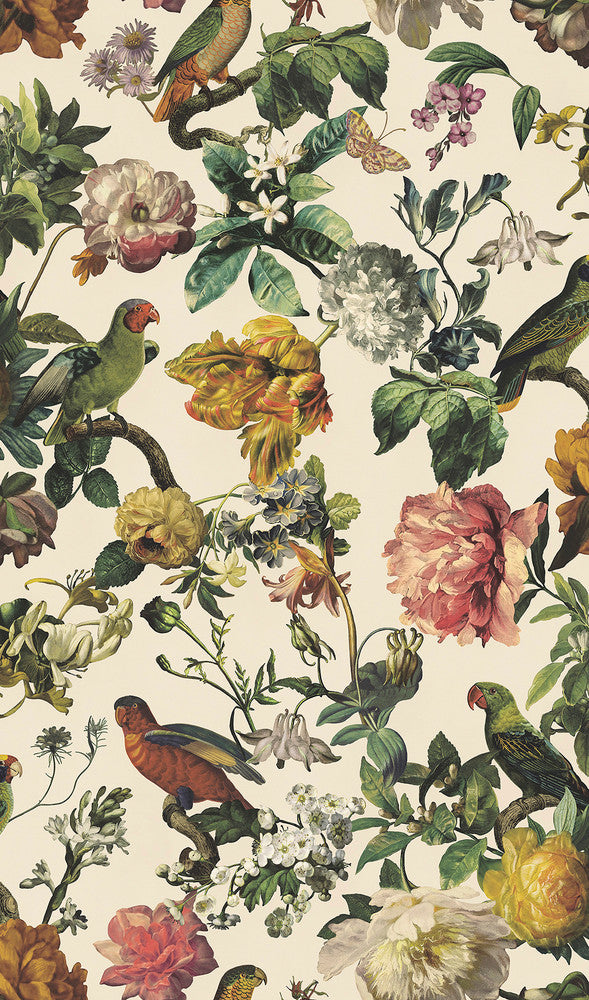 Claude Cream Floral Wallpaper by Eijffinger Museum Covers about 56.4 square feet 20.5-in by 33-ft long roll Unpasted 35.5 - Fabric Carolina -