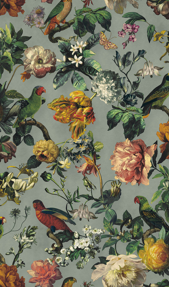 Claude Sage Floral Wallpaper by Eijffinger Museum Covers about 56.4 square feet 20.5-in by 33-ft long roll Unpasted 35.5 - Fabric Carolina -
