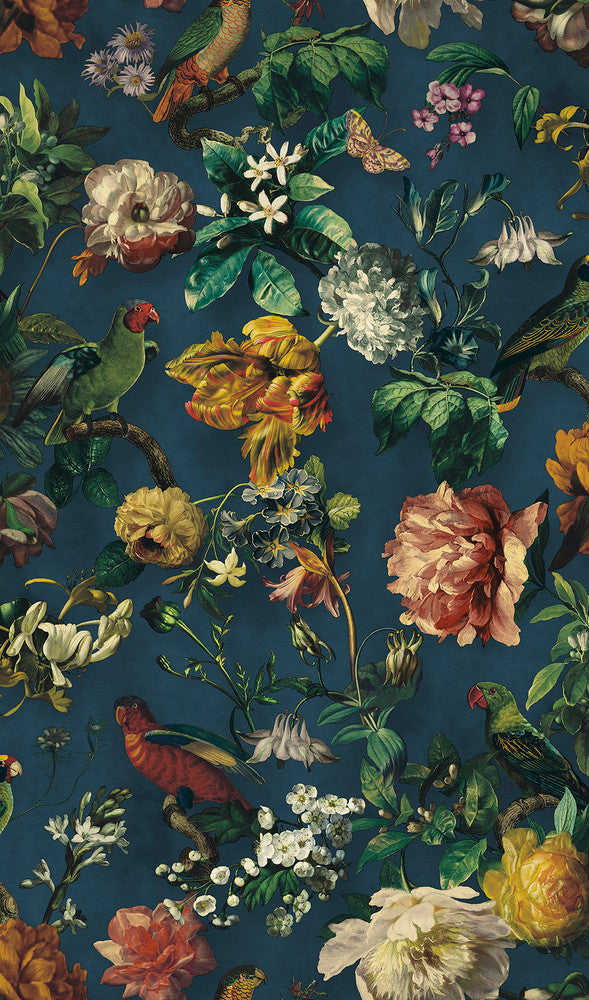 Claude Navy Floral Wallpaper by Eijffinger Museum Covers about 56.4 square feet 20.5-in by 33-ft long roll Unpasted 35.5 - Fabric Carolina -