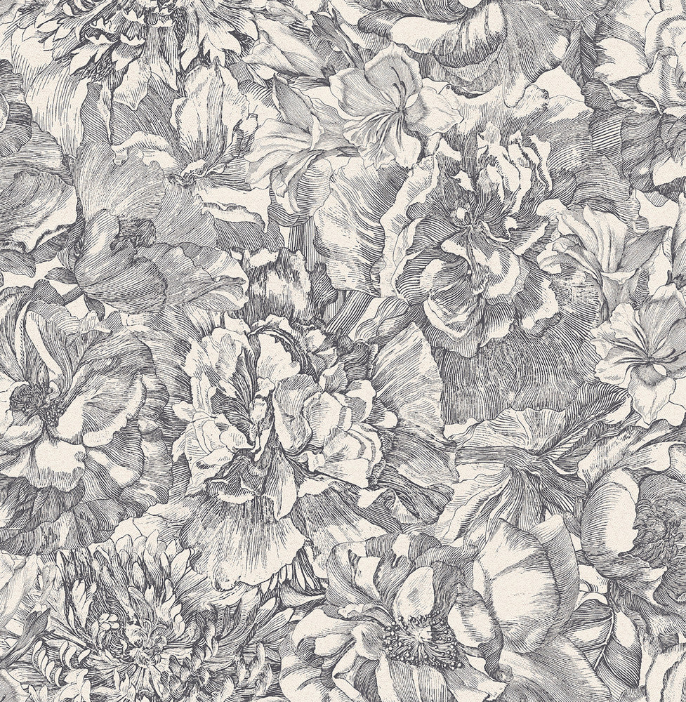Auguste Charcoal Floral Wallpaper by Eijffinger Museum Covers about 56.4 square feet 20.5-in by 33-ft long roll Unpasted 20.9 - Fabric Carolina -