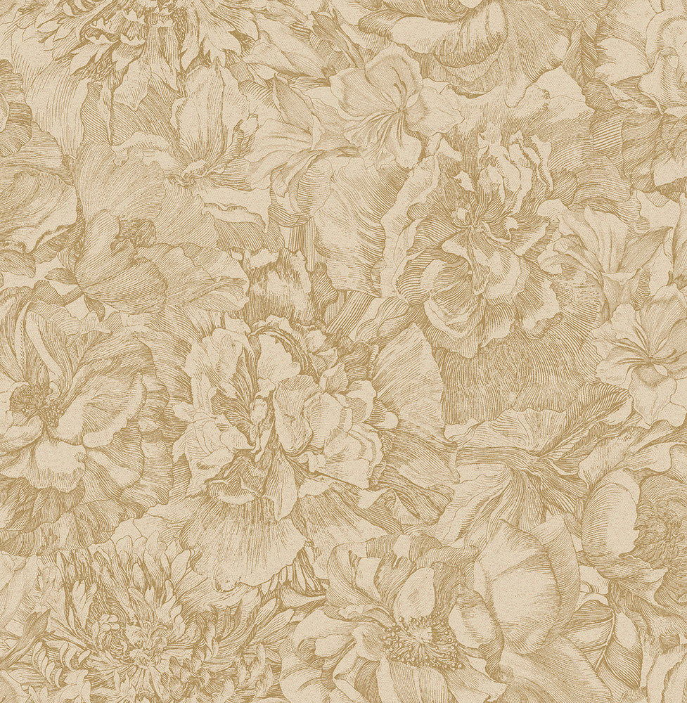 Auguste Gold Floral Wallpaper by Eijffinger Museum Covers about 56.4 square feet 20.5-in by 33-ft long roll Unpasted 20.9 - Fabric Carolina -