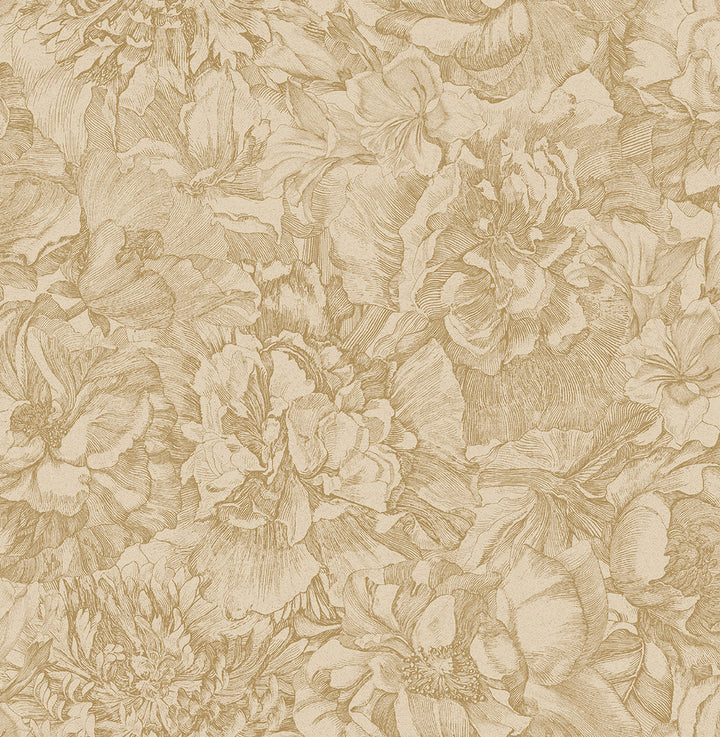 Auguste Gold Floral Wallpaper by Eijffinger Museum Covers about 56.4 square feet 20.5-in by 33-ft long roll Unpasted 20.9 - Fabric Carolina -