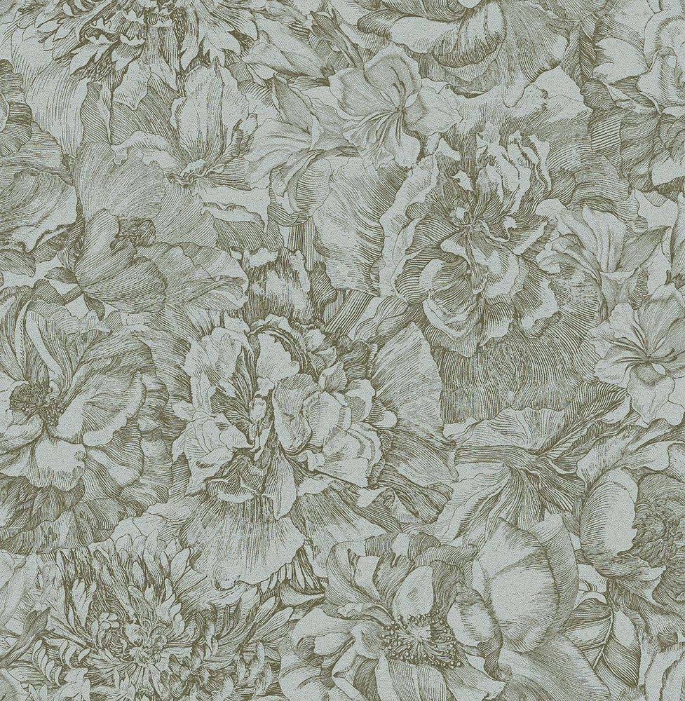 Auguste Sage Floral Wallpaper by Eijffinger Museum Covers about 56.4 square feet 20.5-in by 33-ft long roll Unpasted 20.9 - Fabric Carolina -