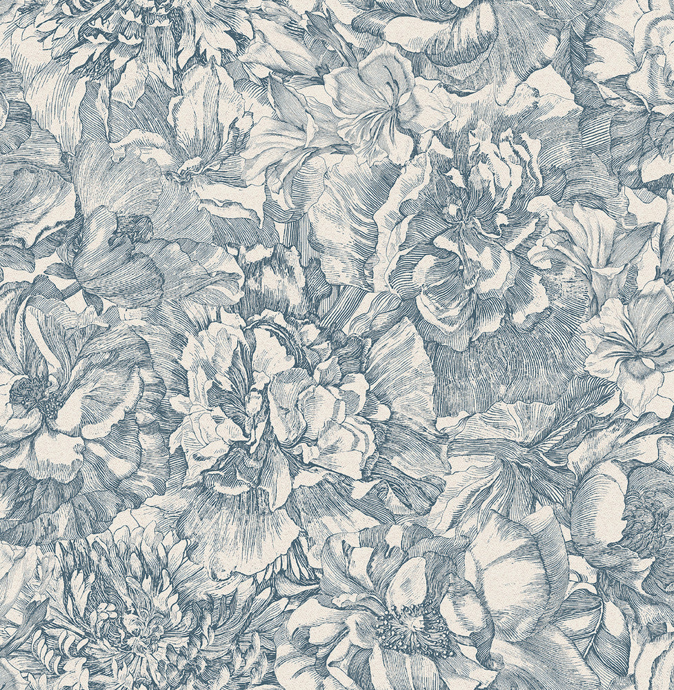 Auguste Navy Floral Wallpaper by Eijffinger Museum Covers about 56.4 square feet 20.5-in by 33-ft long roll Unpasted 20.9 - Fabric Carolina -