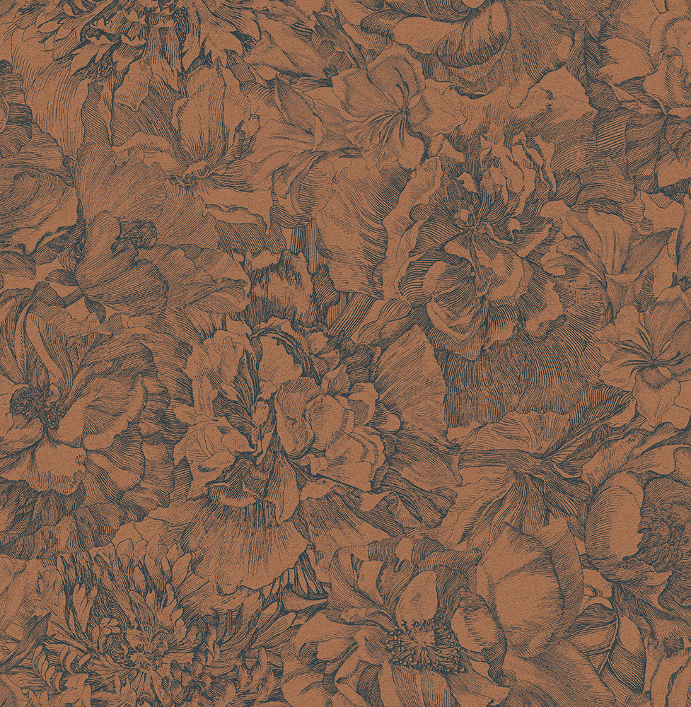 Auguste Copper Floral Wallpaper by Eijffinger Museum Covers about 56.4 square feet 20.5-in by 33-ft long roll Unpasted 20.9 - Fabric Carolina -