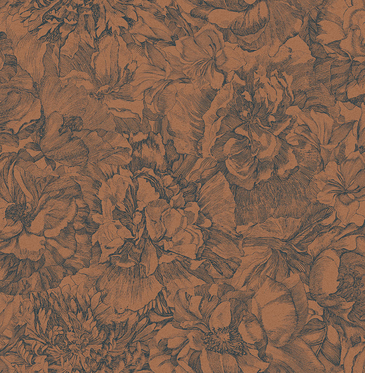 Auguste Copper Floral Wallpaper by Eijffinger Museum Covers about 56.4 square feet 20.5-in by 33-ft long roll Unpasted 20.9 - Fabric Carolina -