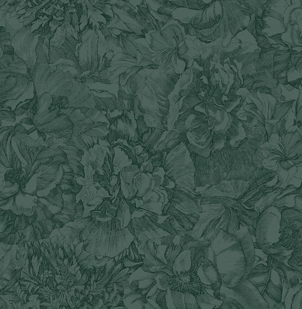 Auguste Dark Green Floral Wallpaper by Eijffinger Museum Covers about 56.4 square feet 20.5-in by 33-ft long roll Unpasted 20.9 - Fabric Carolina -