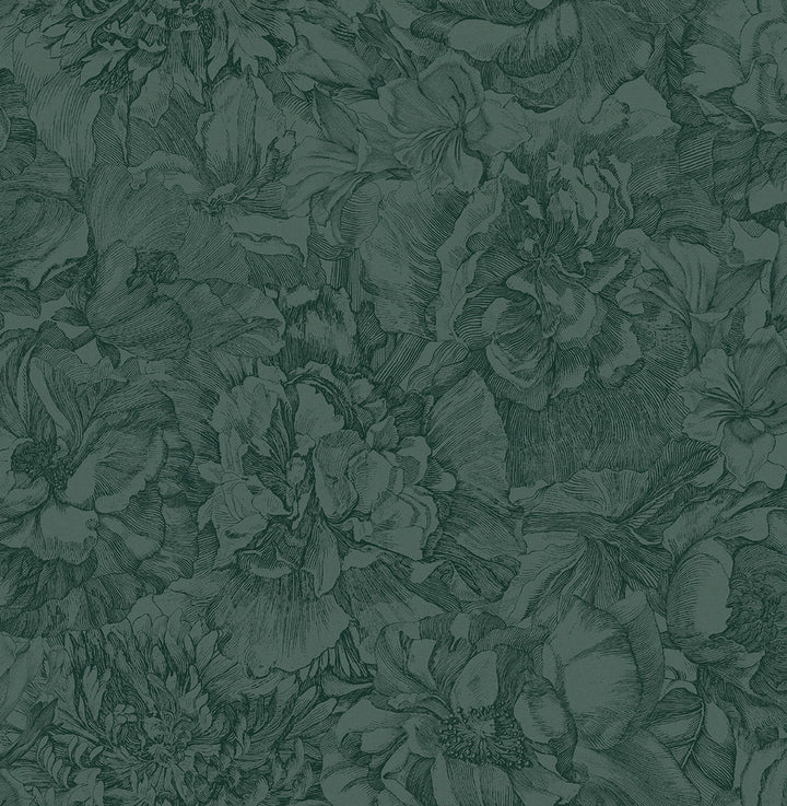 Auguste Dark Green Floral Wallpaper by Eijffinger Museum Covers about 56.4 square feet 20.5-in by 33-ft long roll Unpasted 20.9 - Fabric Carolina -