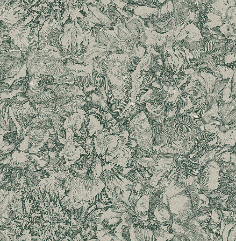 Auguste Green Floral Wallpaper by Eijffinger Museum Covers about 56.4 square feet 20.5-in by 33-ft long roll Unpasted 20.9 - Fabric Carolina -