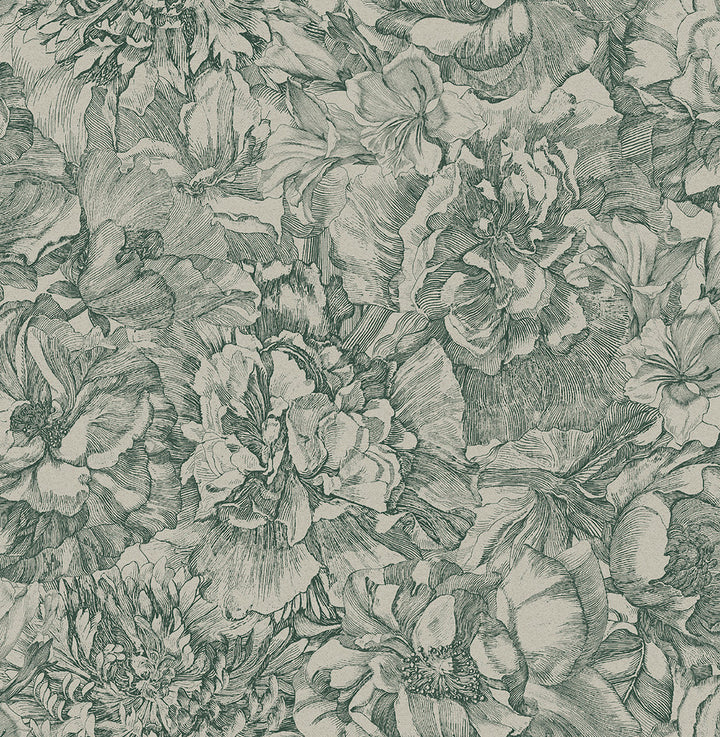 Auguste Green Floral Wallpaper by Eijffinger Museum Covers about 56.4 square feet 20.5-in by 33-ft long roll Unpasted 20.9 - Fabric Carolina -