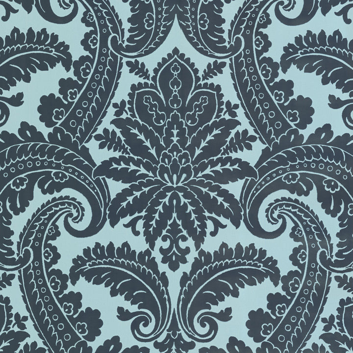 Green Foil Damask Wallpaper by Eijffinger Club Covers about 74.3 square feet 27-in by 33-ft long roll Unpasted 27.5 - Fabric Carolina -