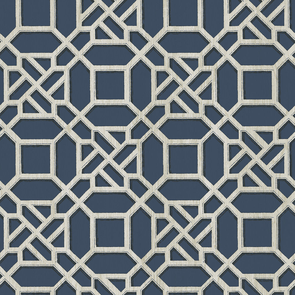 Adlington Blue Geometric Wallpaper by Chesapeake Sage Hill Covers about 56.4 square feet 20.5-in by 33-ft long roll Unpasted 10 - Fabric Carolina -
