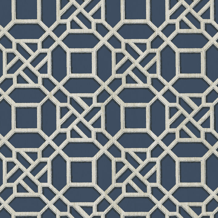 Adlington Blue Geometric Wallpaper by Chesapeake Sage Hill Covers about 56.4 square feet 20.5-in by 33-ft long roll Unpasted 10 - Fabric Carolina -
