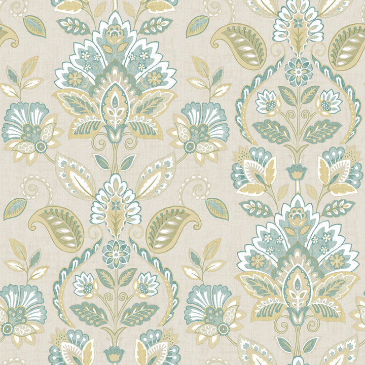 Rayleigh Teal Floral Damask Wallpaper by Chesapeake Sage Hill Covers about 56.4 square feet 20.5-in by 33-ft long roll Unpasted 20.5 - Fabric Carolina -