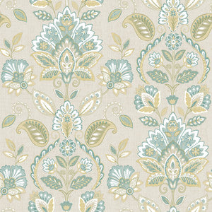 Rayleigh Teal Floral Damask Wallpaper by Chesapeake